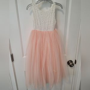 White and Pink Flower Girl Dress